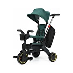 Taşınabilir 4'ü 1 Arada Katlanabilir İtmeli Üç Tekerlekli Bisiklet Yeşil