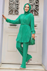 Pileli Yeşil Tesettür İkili Takım 100044Y