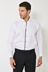 Erkek Beyaz-siyah Slim Fit Dar Kesim %100 Pamuk Ata Yaka Gömlek