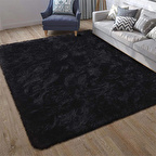 Tüy Dökmez Tavşan Tüyü Post Halı Siyah