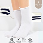 Coton Dikişsiz Lastiksiz Roll-top Yazlık Sıkmayan 2 'li Paket Uzun Kadın Çorap Seti