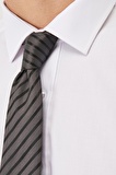Erkek Beyaz Ütü Gerektirmeyen Non-iron Slim Fit Dar Kesim %100 Pamuk Armürlü Gömlek
