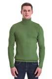 Yeşil Slim Fit Fitilli Balıkçı Yaka Yünlü Triko Kazak | XL