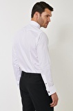 Erkek Beyaz-siyah Slim Fit Dar Kesim %100 Pamuk Ata Yaka Gömlek