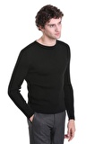 Siyah Slim Fit Fitilli Bisiklet Yaka Yünlü Triko Kazak | XL