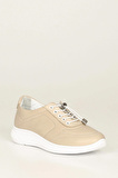 BEJ Gön Hakiki Deri Yuvarlak Burun Dolgu Taban Bağcıklı  Kadın Sneaker 42320