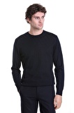 Lacivert Regular Fit Jakarlı Bisiklet Yaka Yünlü Triko Kazak | XL