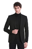 Siyah Slim Fit Düz Mono Yaka Klasik Ceket | 50