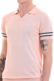 Pembe Slim Fit Çizgili Polo Yaka Triko Tişört | XL