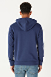 Erkek Indigo Standart Fit Normal Kesim Içi Polarlı Içi Polarlı Kapüşonlu Sweatshirt