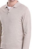 Bej Regular Fit Düz Polo Yaka Triko Kazak | S