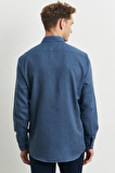 Erkek Indigo Slim Fit Dar Kesim Düğmeli Yaka Flanel Oduncu Gömlek