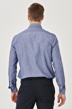 Erkek Lacivert Slim Fit Dar Kesim Pamuklu Gizli Düğmeli Yaka Uzun Kollu Oxford Gömlek
