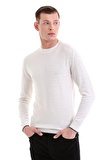 Ekru Regular Fit Düz Bisiklet Yaka Yünlü Casual Triko Kazak | XL