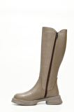 VİZON FLOTER Gön Hakiki Deri Yuvarlak Burun Topuklu Fermuarlı Kadın Günlük Çizme 46598