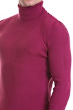 Fuşya Slim Fit Fitilli Balıkçı Yaka Yünlü Triko Kazak | XL