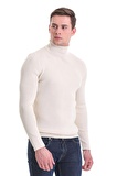 Bej Slim Fit Fitilli Balıkçı Yaka Yünlü Triko Kazak | L