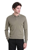 Yeşil Regular Fit Düz Polo Yaka Triko Kazak | M