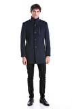Lacivert Regular Fit Hakim Yaka Yünlü Kaşe Palto | 3XL