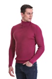 Fuşya Slim Fit Fitilli Balıkçı Yaka Yünlü Triko Kazak | XL