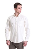 Bej Slim Fit Düz 100% Pamuklu Düğmeli Yaka Uzun Kollu Klasik Gömlek | L