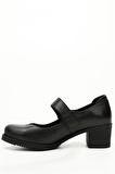 SİYAH Gön Hakiki Deri Yuvarlak Burun Orta Topuklu Kadın Ayakkabı 24229