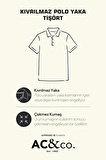 Erkek Çekmeyen Pamuklu Kumaş Regular Fit Geniş Kesim Laci-indigo Kıvrılmaz Polo Yaka Cepli Tişört