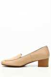 NUDE Gön Hakiki Deri Küt Burun Kısa Kalın Topuklu Kadın Ayakkabı 13312