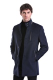 Lacivert Regular Fit Hakim Yaka Yünlü Kaşe Palto | S