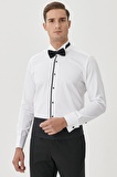Erkek Beyaz-siyah Damatlık Ata Yaka Tailored Slim Fit Dar Kesim Gömlek