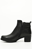 SİYAH Gön Hakiki Deri Yuvarlak Burun Topuklu Fermuarlı Tokalı Kadın Günlük Bot 10409