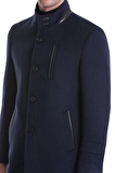 Lacivert Regular Fit Hakim Yaka Yünlü Kaşe Palto | 3XL