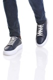 Lacivert Casual Bağcıklı Deri Sneakers | 43