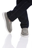 Gri Casual Bağcıksız Nubuk Deri Sneakers | 41