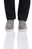 Gri Casual Bağcıksız Nubuk Deri Sneakers | 41