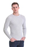 Gri Slim Fit Fitilli Bisiklet Yaka Yünlü Triko Kazak | XL