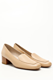 NUDE Gön Hakiki Deri Küt Burun Kısa Kalın Topuklu Kadın Ayakkabı 13312