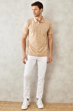 Erkek Çekmeyen Pamuklu Kumaş Regular Fit Geniş Kesim Vizon Kıvrılmaz Polo Yaka Cepli Tişört