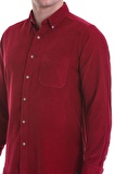 Bordo Slim Fit Düz 100% Pamuklu Düğmeli Yaka Uzun Kollu Klasik Gömlek | XS