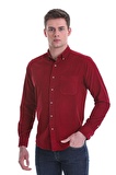 Bordo Slim Fit Düz 100% Pamuklu Düğmeli Yaka Uzun Kollu Klasik Gömlek | XS