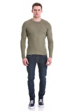 Yeşil Slim Fit Fitilli Bisiklet Yaka Yünlü Triko Kazak | L