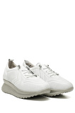 BEYAZ Gön Hakiki Deri Yuvarlak Burun Dolgu Taban Bağcıklı Spor Kadın Sneaker 45088