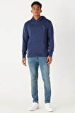 Erkek Indigo Standart Fit Normal Kesim Içi Polarlı Içi Polarlı Kapüşonlu Sweatshirt