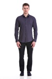 Lacivert Slim Fit Baskılı 100% Pamuklu Slim Yaka Uzun Kollu Baskılı Casual Gömlek | XS