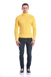 Sarı Slim Fit Fitilli Balıkçı Yaka Yünlü Triko Kazak | L
