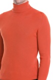 Turuncu Slim Fit Fitilli Balıkçı Yaka Yünlü Triko Kazak | XL