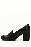 SİYAH Gön Hakiki Deri Yuvarlak Burun Kalın Orta Topuklu Kauçuk Taban Loafer Kadın Ayakkabı 24072