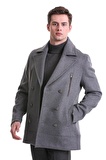 Gri Slim Fit Kruvaze Yünlü Kaşe Kaban | XXL