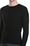 Siyah Slim Fit Fitilli Bisiklet Yaka Yünlü Triko Kazak | S