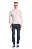 Bej Slim Fit Fitilli Balıkçı Yaka Yünlü Triko Kazak | M